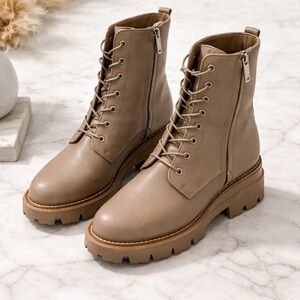 Sam Edelman Leather Garret Platform Combat Boots Sesame/ Cedarwood Like New 11